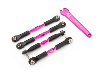Traxxas TRX3741P Turnbuckles, aluminum (pink-anodized), camber links, front, 39mm (2), rear, 49mm (2) (assembled w/rod ends & hollow balls)/ wrench - vier