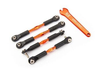 Traxxas TRX3741T Turnbuckles, aluminum (orange-anodized), camber links, front, 39mm (2), rear, 49mm (2) (assembled w/rod ends & hollow balls)/ wrench - vier oranje