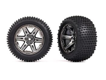 Traxxas TRX3772R Tires & wheels, assembled, glued (2.8') (RXT black chrome wheels, Alias tires, foam inserts) (2WD electric rear) (2) (TSM rated) - twee zwarte RC
