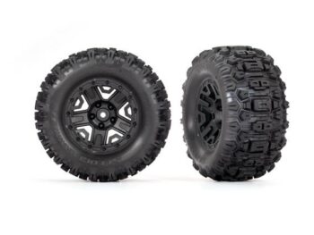 Traxxas TRX3778 Tires & wheels, assembled, glued (black 2.8' wheels, Sledgehammer tires, foam inserts) (electric rear) (2) (TSM rated) - twee zwarte