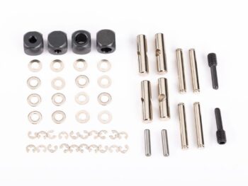 Traxxas TRX5452X U-joints, driveshaft (carrier (4)/ 4.5mm cross pin (4)/ 3mm headed pin (4)/ 4x15mm screw pin (2)/ hex pin (2)/ e-clips (6)/ 3x6x0.5 MW (4)) (metal parts for 2 driveshafts) - een set metalen