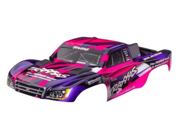 Traxxas TRX5851-PINK Body, Slash 2WD (also fits Slash VXL & Slash 4X4), pink & purple (painted, decals applied) (assembled with front & rear latches for clipless mounting) - een Traxx