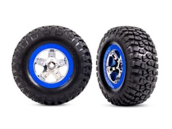 Traxxas TRX5869A Tires & wheels, assembled, glued (SCT chrome, blue beadlock style wheels, BFGoodrich Mud-Terrain T/A KM2 tires, foam inserts) (2) (2WD front) - twee zwarte off