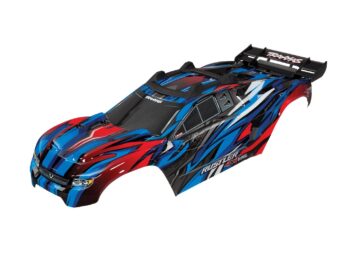 Traxxas TRX6717A Body, Rustler 4X4 VXL, blue/ window, grille, lights decal sheet (assembled with front & rear body mounts and rear body support for clipless mounting) - een Traxx