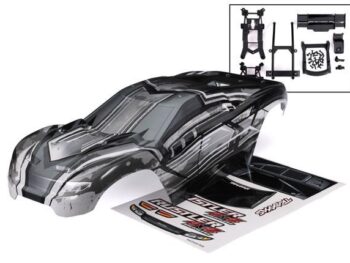 Traxxas TRX6740L Body, Rustler 4X4, ProGraphix (graphics are printed, requires paint & final color application)/ body mounts (front & rear)/ rear body support/ decal sheet - transparante