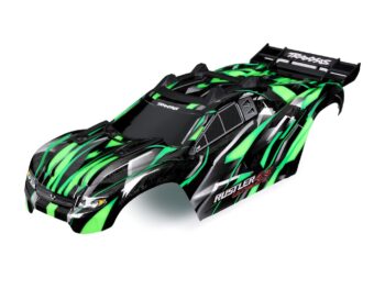 Traxxas TRX6749-GRN Body, Rustler 4X4 Ultimate, green (painted, decals applied) (assembled with front & rear body mounts and rear body support for clipless mounting) - zwarte RC