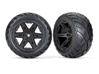 Traxxas TRX6768 Tires & wheels, assembled, glued (2.8') (RXT black wheels, Anaconda tires, foam inserts) (2WD electric rear) (2) (TSM rated) - twee zwarte