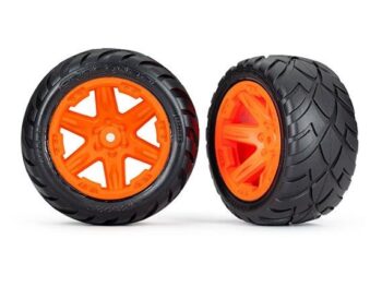 Traxxas TRX6768A Tires & wheels, assembled, glued (2.8') (RXT orange wheels, Anaconda tires, foam inserts) (2WD electric rear) (2) (TSM rated) - twee gemon