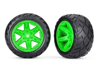 Traxxas TRX6768G Tires & wheels, assembled, glued (2.8') (RXT green wheels, Anaconda tires, foam inserts) (2WD electric rear) (2) (TSM rated) - twee geassembleerde RC