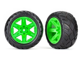 Traxxas TRX6775G Tires & wheels, assembled, glued (2.8') (RXT green wheels, Anaconda tires, foam inserts) (4WD electric front/rear, 2WD electric front only) (2) (TSM rated) - twee gemon