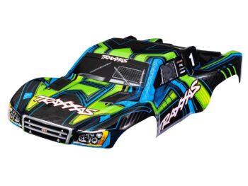 Traxxas TRX6844-GRN Body, Slash 4X4 (also fits Slash VXL & Slash 2WD), green and blue (painted, decals applied) (assembled with front & rear latches for clipless mounting) - een Traxx