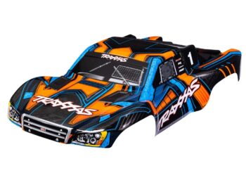 Traxxas TRX6844-ORNG Body, Slash 4X4 (also fits Slash VXL & Slash 2WD), orange and blue (painted, decals applied) (assembled with front & rear latches for clipless mounting) - een RC car body