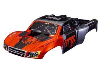 Traxxas TRX6849-FOX Body, Slash VXL 2WD (also fits Slash 4X4), Fox Edition (painted, decals applied) (assembled with front & rear latches for clipless mounting) - een