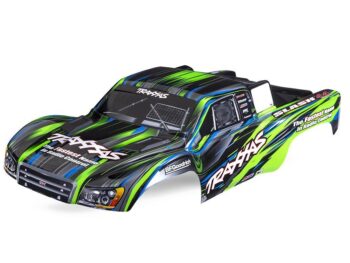 Traxxas TRX6932-GRN Body, Slash 4X4, green (painted, decals applied) (assembled with front & rear body mount latches for clipless mounting) - een RC-truck