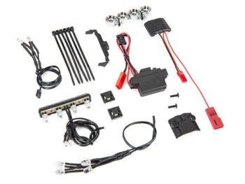 Traxxas TRX7285A LED light kit, 1/16th Summit (power supply, chrome lightbar, roof light harness (4 clear, 2 red), chassis harness (4 clear, 2 red), wire ties, mounts) - een