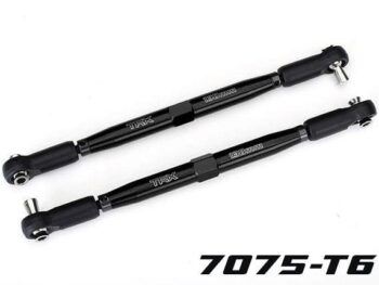 Traxxas TRX7748-BLK Toe links, X-Maxx (TUBES black-anodized, 7075-T6 aluminum, stronger than titanium) (157mm) (2)/ rod ends, assembled with steel hollow balls (4)/ aluminum wrench, 10mm (1) - twee zwarte