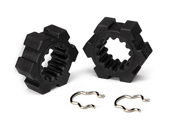 Wheel hubs, hex (2)/ hex clips (2) Traxxas TRX7756-BLK Wheel hubs, hex (2)/ hex clips (2) - twee