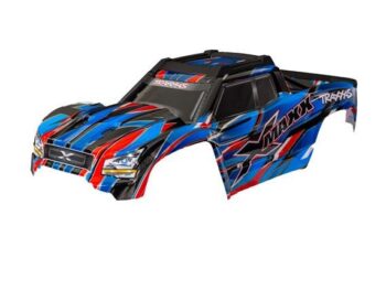 Traxxas TRX7867-BLUE Body, X-Maxx, blue (painted, decals applied) (assembled with front & rear body mounts, rear body support, and tailgate protector) - blauw
