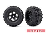 Tires & wheels, assembled, glued (X-Maxx black wheels, Sledgehammer belted tires, dual profile (4.3′ outer, 5.7′ inner), foam inserts) (left & right)