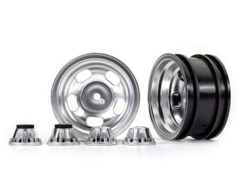 Traxxas TRX8158 Wheels, 2.2', satin chrome (2)/ center caps (2) (requires #8255A extended thread stub axle) - twee