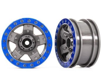 Traxxas TRX8180-BLUE Wheels, TRX-4 Sport 2.2 (gray, blue beadlock style) (2) - twee grijze