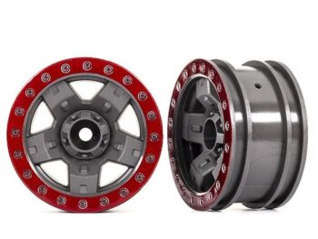 Traxxas TRX8180-RED Wheels, TRX-4 Sport 2.2 (gray, red beadlock style) (2) - twee