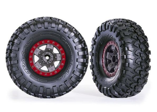 Traxxas TRX8181-RED Tires & wheels, assembled, glued (TRX-4 Sport 2.2' gray, red beadlock style wheels, Canyon Trail 5.3x2.2' tires) (2)