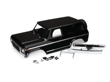 Traxxas TRX8188 Body, Ford Bronco, complete (black) (includes front and rear bumpers, push bar, rear body mount, grille, side mirrors, door handles, windshield wipers, spare tire mount, red and sunset decals) (requires