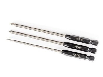 Traxxas TRX8714 Speed Bit Set, screwdriver, 3-piece straight (3mm slotted, #1 Phillips, and #2 Phillips bits), 1/4' drive - een set