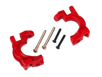 Traxxas TRX9032R Caster blocks (c-hubs), extreme heavy duty, red (left & right)/ 3x32mm hinge pins (2)/ 3x20mm BCS (2) (for use with #9080 upgrade kit) - twee rode
