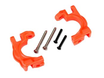 Traxxas TRX9032T Caster blocks (c-hubs), extreme heavy duty, orange (left & right)/ 3x32mm hinge pins (2)/ 3x20mm BCS (2) (for use with #9080 upgrade kit) - twee or