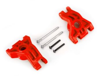 Traxxas TRX9050R Carriers, stub axle, rear, extreme heavy duty, red (left & right)/ 3x41mm hinge pins (2)/ 3x20mm BCS (2) (for use with #9080 upgrade kit) - twee rode