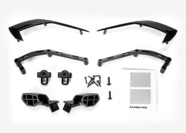 Traxxas TRX9317 Mirrors, side (left & right)/ mounts (left & right)/ trim, side (left & right)/ trim mounts (left & right)/ 2.6x8mm BCS (2)/ 1.6x7mm BCS (8)
