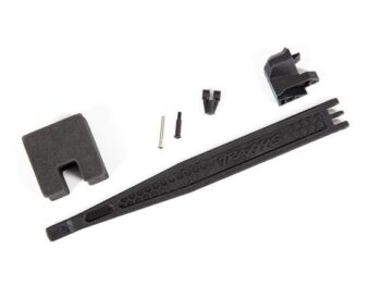 Traxxas TRX9324 Battery hold-down/ battery clip/ hold-down post/ screw pin/ pivot post screw/ foam spacer (for 300mm wheelbase) - een