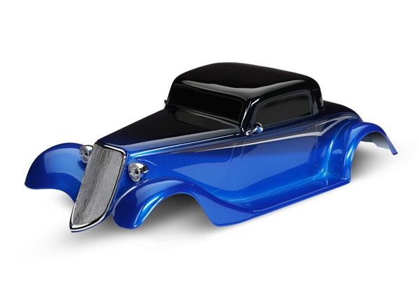Body, Factory Five '33 Hot Rod Coupe, complete (blue) (painted, decals applied) (includes front grille, side mirrors, headlights, tail lights, foam pads) Traxxas TRX9333X Body, Factory Five '33 Hot Rod Coupe, complete (blue) (painted, decals applied) (includes front grille, side mirrors, headlights, tail lights, foam pads) - glanzende, blauw