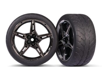 Traxxas TRX9371 Tires and wheels, assembled, glued (split-spoke black chrome wheels, 1.9' Response tires) (extra wide, rear) (2) - twee gemon