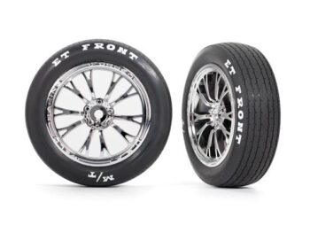 Traxxas TRX9474R Tires & wheels, assembled, glued (Weld chrome wheels, tires, foam inserts) (front) (2) - twee zwarte