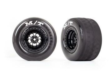 Traxxas TRX9475 Tires & wheels, assembled, glued (Weld gloss black wheels, tires, foam inserts) (rear) (2) - twee zwar