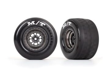 Traxxas TRX9475A Tires & wheels, assembled, glued (Weld satin black chrome wheels, tires, foam inserts) (rear) (2) - twee