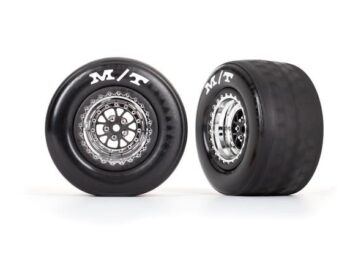 Traxxas TRX9475R Tires & wheels, assembled, glued (Weld chrome with black wheels, tires, foam inserts) (rear) (2) - twee zwarte RC