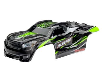 Traxxas TRX9511G Body, Sledge, green/ window, grille, lights decal sheet (assembled with front & rear body mounts and rear body support for clipless mounting) - zwarte RC