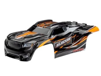 Traxxas TRX9511T Body, Sledge, orange/ window, grille, lights decal sheet (assembled with front & rear body mounts and rear body support for clipless mounting) - zwarte RC
