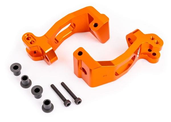 CASTER BLOCKS (C-HUBS), 6061-T6 ALUMINUM (ORANGE-ANODIZED), LEFT & RIGHT/ KINGPIN BUSHINGS (4) Traxxas TRX9532T CASTER BLOCKS (C-HUBS), 6061-T6 ALUMINUM (ORANGE-ANODIZED), LEFT & RIGHT/ KINGPIN BUSHINGS (4) - twee oranje