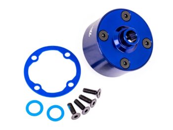 Traxxas TRX9581X Carrier, differential (aluminum, blue-anodized)/ differential bushing/ ring gear gasket/ 3x10mm CCS (4) - een blau