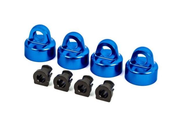 Traxxas TRX9664X Shock caps, aluminum (blue-anodized), GTX shocks (4)/ spacers (4) (for Sledge)
