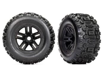 Traxxas TRX9672 Tires and wheels, assembled, glued (3.8' black wheels, Sledgehammer tires, foam inserts) (2) - twee zwarte RC