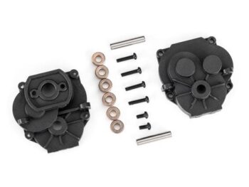 Traxxas TRX9747 Gearbox housing (front & rear)/ 2x4mm BCS (with threadlock) (2)/ 2x8mm BCS (4)/ 3x16mm pins (2) - zwarte kunst