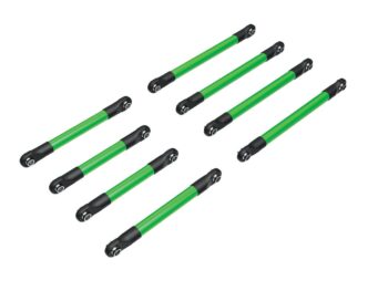 Traxxas TRX9749-GRN Suspension link set, 6061-T6 aluminum (green-anodized) (includes 5x53mm front lower links (2), 5x46mm front upper links (2), 5x68mm rear lower or upper links (4)) - acht groene, cilinderv