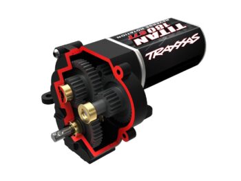 Traxxas TRX9791 Transmission, complete (high range (trail) gearing) (16.6:1 reduction ratio) (includes Titan 87T motor) - zwarte transmiss