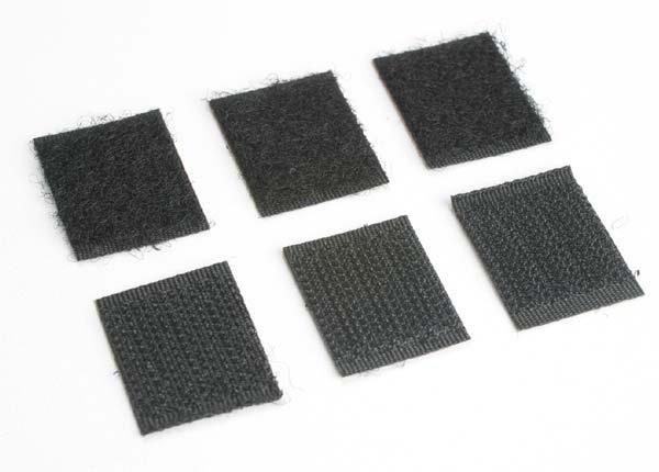 zes zwarte klittenband vierkantjes Traxxas TRX3543 Velcro, adhesive (3 hook/ 3 loop), TRX3543 - zes rechtho